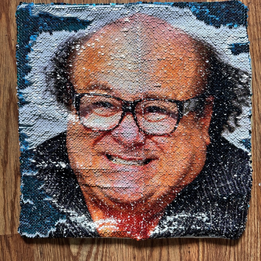 Danny Devito Reversible Blue Sequin Pillow Cover